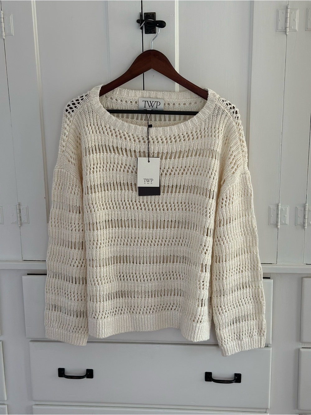 TWP Women's Cream Open-Weave Crewneck Sweater